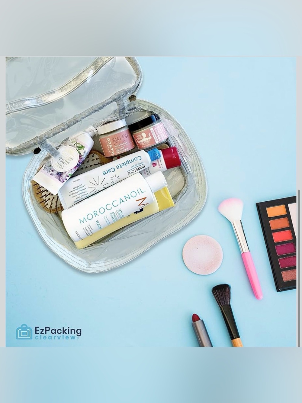Clear Silver Travel Makeup Organizer Bag with Handle